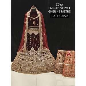 Vêtements indiens et pakistanais pour femmes à forte demande Velvet Jarkan Diamond Lehenga Choli avec accessoires Vêtements d'Inde - Product Image 5