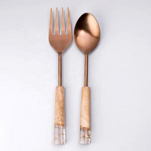 Royal Design Combinación de madera y resina Forma redonda Plateado Juego de servir ensalada para Decoración de mesa Cubiertos - Product Image 3