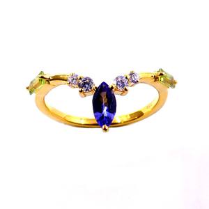 À la mode 925 Sterling Silver Plaqué Or Attrayant Tanzanite Péridot Gemstones Fashion Finger Diamond Ring - Product Image 3