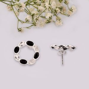Natural Gemstone Rainbow & Black Onyx Unique Designer Gold Plated 925 Sterling Silver Handmade Jewelry <b>Stud</b> <b>Earring</b> For Women. - Product Image 5