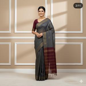 Sari traditionnel en soie Tussar multicolore pour femmes, mettant en valeur le travail de tissage fin et l'élégance pour les cérémonies, en provenance d'Inde - Product Image 1