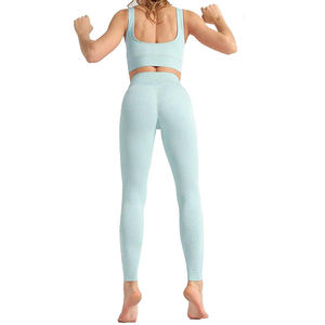 Conjunto de Yoga sin costuras para mujer Leggings de cintura alta y Sujetador deportivo Gimnasio Fitness Workout Outfit Activewear - Product Image 3