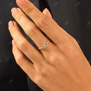 Diamant naturel taille ronde de haute qualité plaqué or jaune 14 carats déclaration unique promesse minimaliste pavé bague fabrication inde - Product Image 3