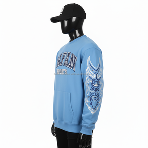 Alta calidad 320 GSM algodón poliéster polar hombres sudadera azul cielo logotipo personalizado bordado impresión básicos sudaderas - Product Image 5