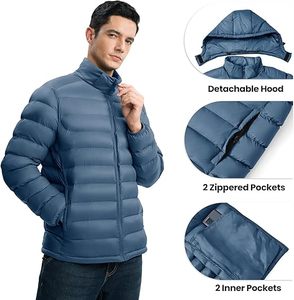 Vestes d'hiver pour hommes en alternative au duvet, légères, imperméables, matelassées, avec capuche amovible - Product Image 5