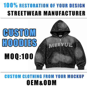 Maßgeschneiderte Streetwear-Bekleidungsherstellung Sonnengebleichte All-Over-Strass 100% Baumwolle French Terry Hoodies für <span class=keywords><strong>Rapper</strong></span>-Kleidung - Product Image 1