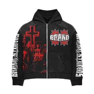 Custom <b>Black</b> Streetwear Zip Up <b>Hoodie</b> Graphic Print Bold Design Heavyweight Fleece <b>Oversized</b> Fit Premium Urban Fashion Jacket - Product Image 4