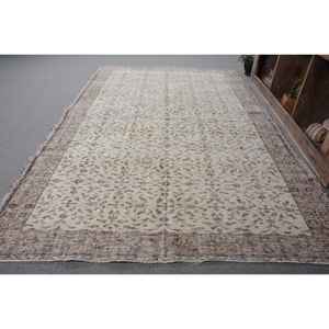 Alfombra turca vintage de 5,4x8,5 pies, beige, marrón, área grande, respaldo de látex de lana, retales Tabriz para adolescentes, pasillo rectangular de 5x8 - Product Image 2