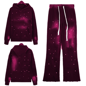 Chándal bordado desgastado de lana de algodón 100%, pantalones de chándal acampanados de lavado ácido para invierno, chándal de diamantes de imitación para hombres - Product Image 4