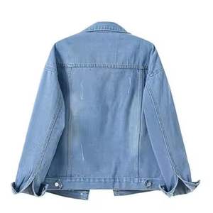 Blouson aviateur en jean pour homme avec logo personnalisé, en coton tricoté respirant, mode automne/hiver - Product Image 5