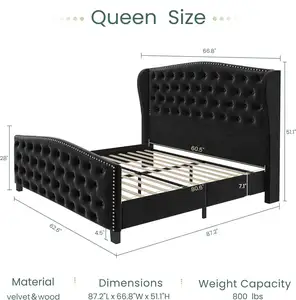 Best Choice Modern Design Style Full Size Wooden Bed Frame For Bedroom Black Color With Natural Wood