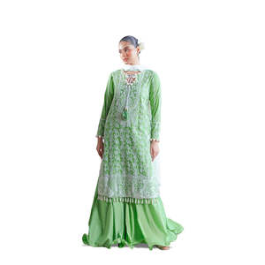 Conjunto de Traje de 3 Piezas Bordado para Mujer con Detalles en el Escote y Dupatta de Seda FE-52177 - Product Image 6