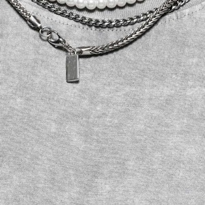 Nouveauté Tendance Design personnalisé T-shirt pour hommes délavé à l'acide de haute qualité col surdimensionné léger tricoté long en gros - Product Image 6