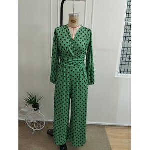 Combinaison à manches longues pour femme avec col drapé et taille froncée, motif long Supreme, 37477 - Vert - Product Image 4