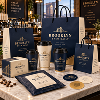 Ensemble d'emballages personnalisés pour café AT PACK avec logo imprimé sur les gobelets, les sacs, les boîtes et les fournitures à emporter pour les cafés et les restaurants