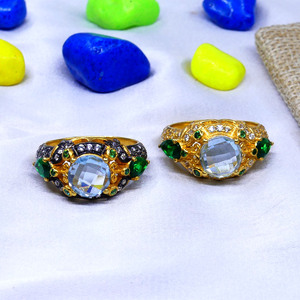 Anillo de Plata de Ley 925 para mujer, ropa de fiesta clásica de moda con chapado en oro y piedras preciosas de Topacio azul - Product Image 5