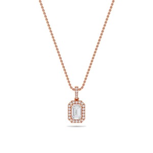 Colgante de Diamante Corte Esmeralda con Halo Simple, Diamante Cultivado en Laboratorio de 0.50 Ct en Platino, para Regalo de Aniversario de Bodas - Product Image 2