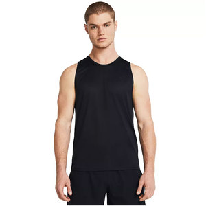 Débardeur sans manches pour homme, noir, col rond, couleur unie, respirant, tricoté, décontracté - Product Image 1