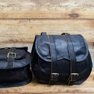 Alforjas de cuero genuino para motocicleta de estilo Vintage, 2 uds., alforjas con patrón de caramelo, equipaje de viaje y bolsa de noche, uso a la moda - Product Image 1