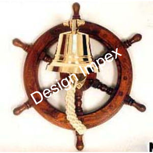 Rueda de barco náutico de madera y campana colgante, campanas de barco elegantes más vendidas, decoración del hogar y el jardín - Product Image 2