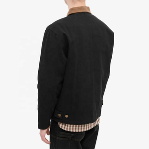 เสื้อแจ็กเก็ตผ้าฝ้ายทอลายทแยงสำหรับผู้ชายปก100% ซิปมีกระเป๋าสองด้านงานตามสั่งแฟชั่นงานตามสั่ง - Product Image 3