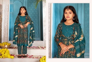 Impression rayonne avec broderie coupe naire et lustre dupatta avec robe en tissus de super qualité - Product Image 2