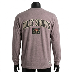 เสื้อยืดแขนยาวผู้ชาย ผ้าคอตตอนผสมโพลีเอสเตอร์ ระบายอากาศได้ดี สัมผัสนุ่ม สีม่วงอมชมพู พร้อมป้ายโลโก้ยางแบบกำหนดเอง เสื้อยืดแขนยาว - Product Image 2