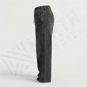 Pantalon en jean droit taille haute pour femme, style streetwear tendance pour jeunes filles, coupe micro taille moyenne, avec technique délavée, doux - Product Image 3