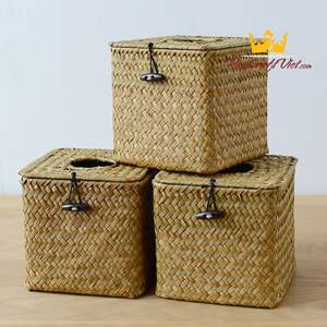 Herbe marin naturel carré boîte à mouchoirs couverture serviette stockage cuisine salle de bain fait à la main Vietnam maison hôtel Restaurant décoration de table - Product Image 5