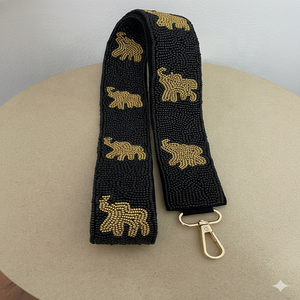 Sangle de sac à main sport en coton à perles d'éléphant noir et or, style Roll Tide - Product Image 1