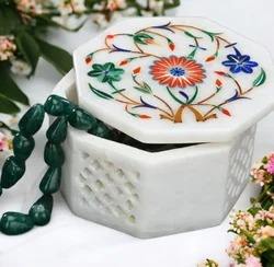 Handmade Indian Quality Natural <b>White</b> Marble Octagon Shape Decorative Top for Luxury Style Jewelry <b>Boxes</b> <b>Gift</b> Box - Product Image 3