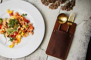 Porta Cubiertos Enrollable de Cuero de Lujo, Duradero, Reutilizable, Organizador de Utensilios Resistente al Agua y a los Golpes para Compradores Mayoristas de Hostelería - Product Image 5