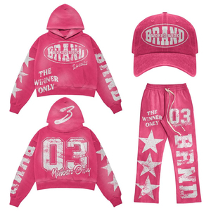 Conjunto Deportivo de 2 Piezas Unisex de Invierno, Talla Grande, Corte Ajustado, Estampado Personalizado, Lavado Ácido, Ligero, 100% Algodón Ecológico - Product Image 3