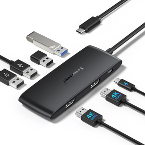 TC510 7 en 1 Type-C vers double 4K 60Hz HDMI USB-A 3.0 <span class=keywords><strong>Dockstation</strong></span> Hub USB avec 100W Type-C PD - Product Image 1