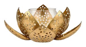 Customized Romantic Wedding Home Golden Metal Iron <b>Candlestick</b> Stand <b>Glass</b> Lotus Design Mold Packaged Custom In-Pack Lighting - Product Image 2