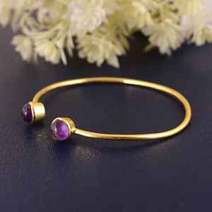 Wholesale Custom Gold Tone Double Amethyst Fashion Cuff Adjustable Bangle Bracelets Jewelry - Product Image 4