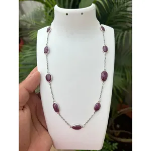 925 Silver <b>Ruby</b> Satellite Chain <b>Necklace</b> for Gift Occasions - Product Image 1