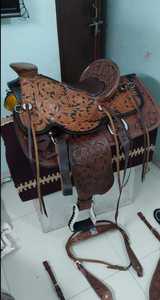 2026 Handmade Horse <b>Cow</b> Leather Western Big Horn Barrel Racing Horse Saddle Portable Horse Riding Saddle Silver Show Saddle - Product Image 6