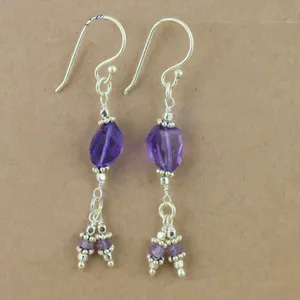 925 Silver Women's Gemstone Jewelry Elegant Amethyst Drop Earrings Fashion Accessory - Product Image 2