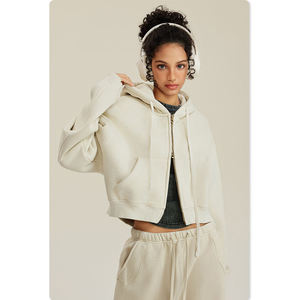Chándal informal personalizado de otoño-invierno para mujer, estilo vintage, con cremallera completa, capucha, pantalón cargo de largo maxi, estampado, de tejido grueso. - Product Image 4