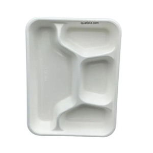 Plaques de pulpe de canne à sucre jetables biodégradables Options populaires à 4 compartiments et 5 compartiments pour les événements scolaires - Product Image 1