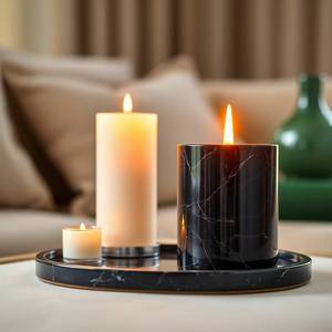 Pot de bougie en marbre rond élégant avec option de recharge pour les cadeaux parfumés à la maison et la décoration de table - Product Image 6