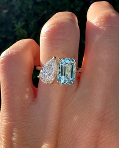 Toi Et Moi bague de fiançailles Vintage blanc bleu laboratoire cultivé diamant poire coupe pierre alliance pour les femmes mars bague de naissance - Product Image 1