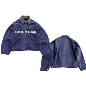 Veste de travail courte unisexe surdimensionnée, style hiver, doublure matelassée, design personnalisé, effet vieilli, en tissu duck, avec fermeture éclair - Product Image 1