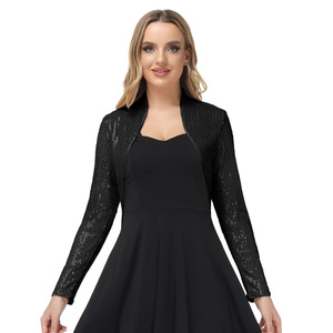 OEM mujeres Vintage manga larga frente abierto con volantes dobladillo fiesta lentejuelas Tops Bolero encogimiento <span class=keywords><strong>de</strong></span> hombros para las mujeres - Product Image 3