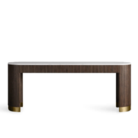 Table console pliable moderne en marbre blanc et bois de manguier avec piètement en fer, mobilier durable pour la maison, salon, entrée, salle à manger, villa, appartement, hôtel