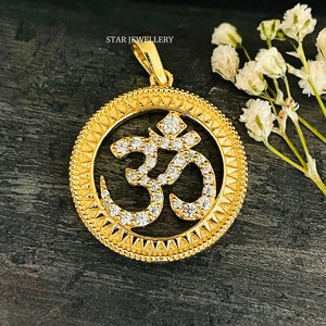 Colgante OM de oro macizo de 14K con diamantes naturales, joyería fina, - Product Image 2