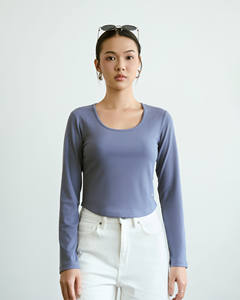 Camiseta de Algodón de Alta Calidad para Mujer, Informal, Transpirable, Ajustada, Cuello Redondo, Corta, Lisa, de Poliéster, Viscosa y Elastano, para el Verano - Product Image 1