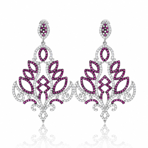 Showy Ruby avec pierre de Zircon lustre boucles d'oreilles pendantes vente en gros bijoux turcs en argent Sterling 925 pour femme - Product Image 3