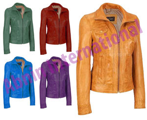 Customized Eco-Friendly Vintage Women's XL Leather Autumn Finished Breathable <b>Sheep</b> <b>Skin</b> <b>Jacket</b> with Cotton Lining - Product Image 6